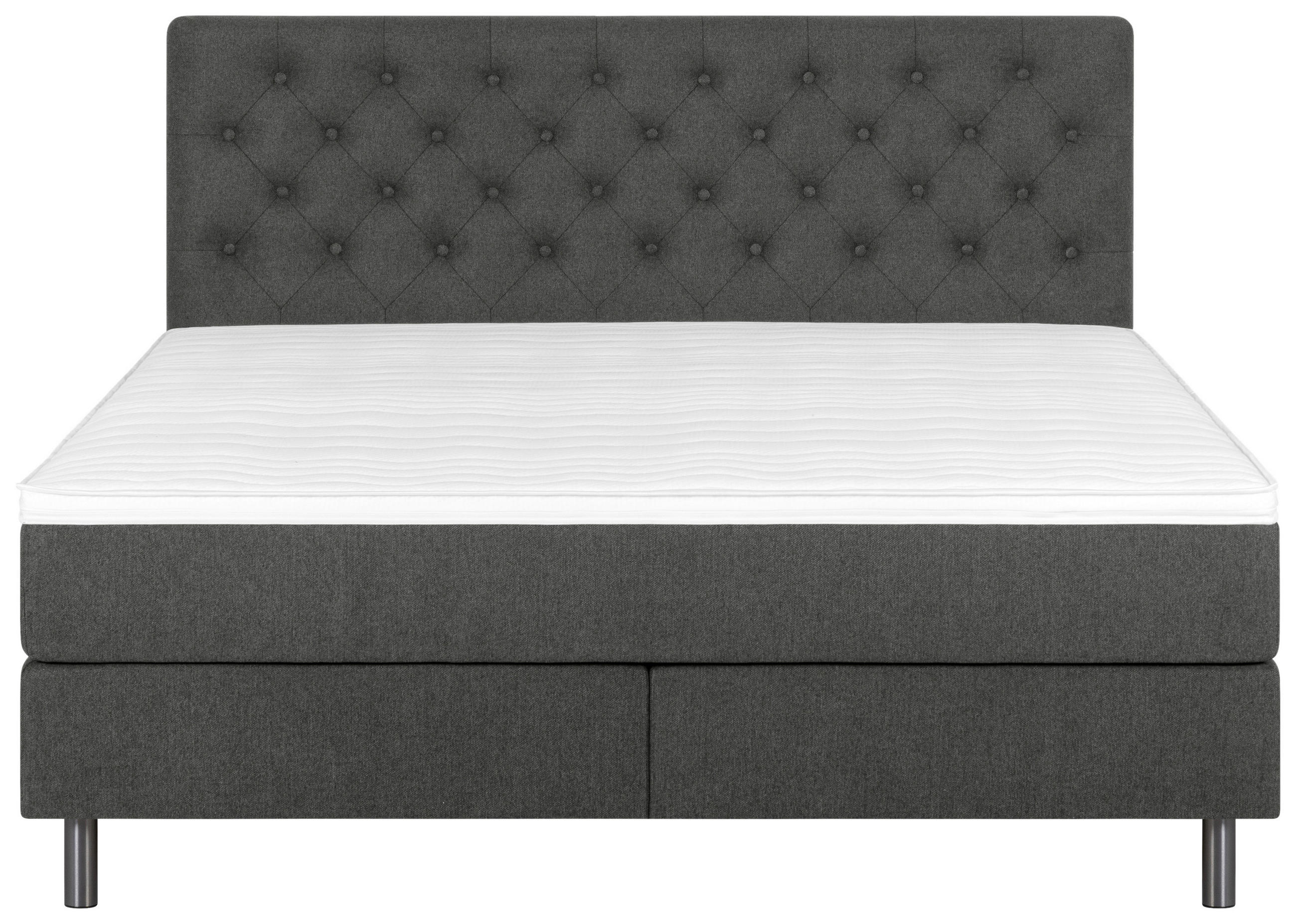 BOXSPRINGBETT 180/200 cm  in Anthrazit  - Anthrazit/Silberfarben, KONVENTIONELL, Textil/Metall (180/200cm) - Welnova