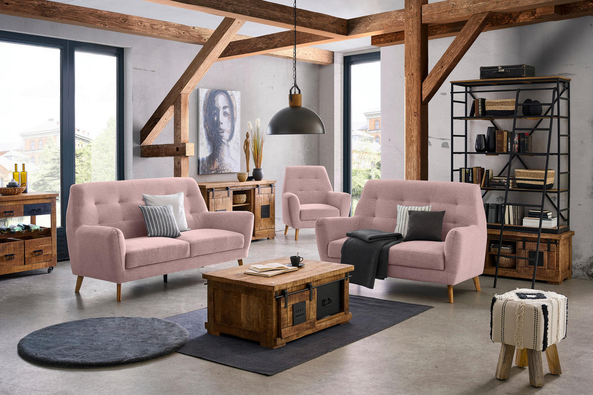 2-SITZER-SOFA in Webstoff Rosa  - Eichefarben/Rosa, Design, Holz/Textil (160/105/84cm) - Carryhome