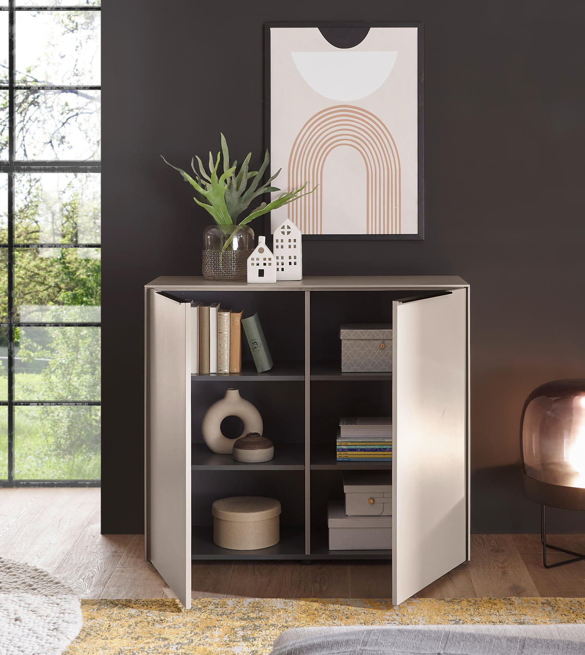 KOMMODE , 100/87/38 cm,  - Kaschmir/Schwarz, Design, Holzwerkstoff/Kunststoff (100/87/38cm) - Voleo