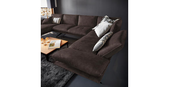 WOHNLANDSCHAFT in Echtleder Braun - Schwarz/Braun, Natur, Leder/Metall (155/359/217cm) - Dieter Knoll