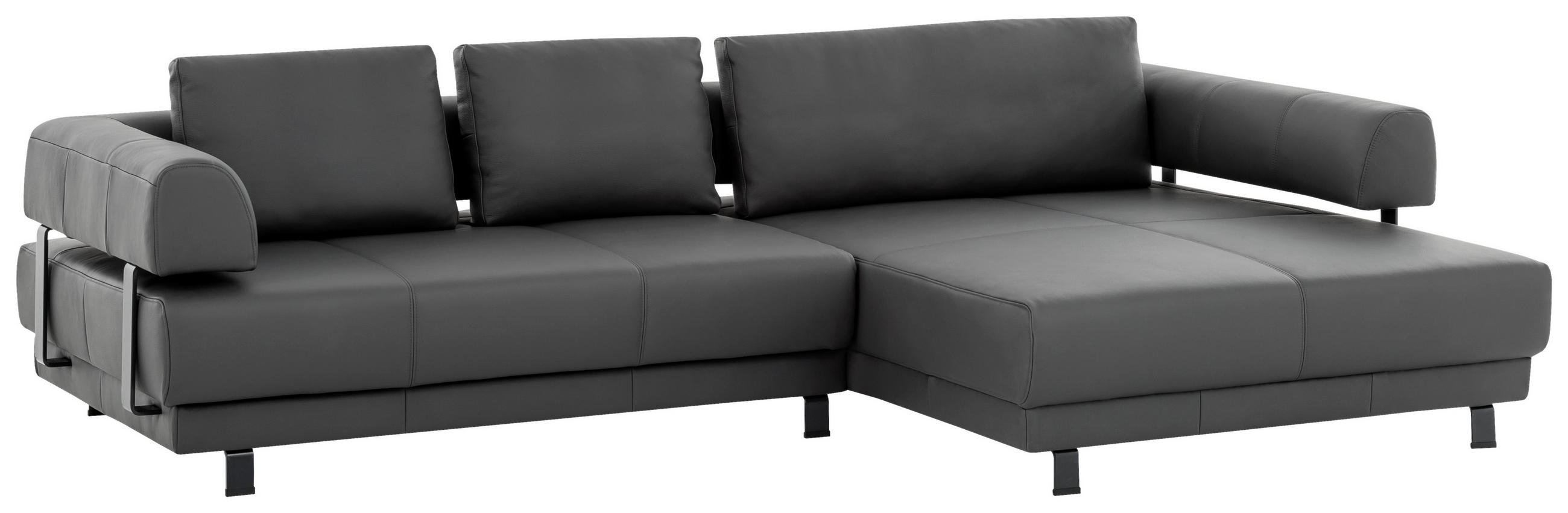 ECKSOFA Schieferfarben Echtleder - Schieferfarben/Schwarz, Design, Leder/Metall (307/188cm)