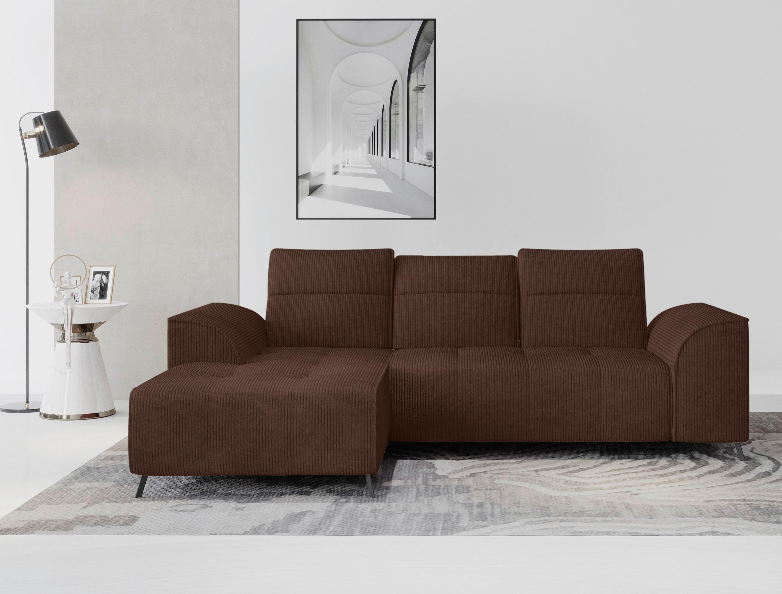 ECKSOFA Dunkelbraun Cord  - Dunkelbraun/Schwarz, KONVENTIONELL, Textil/Metall (196/290cm) - Carryhome