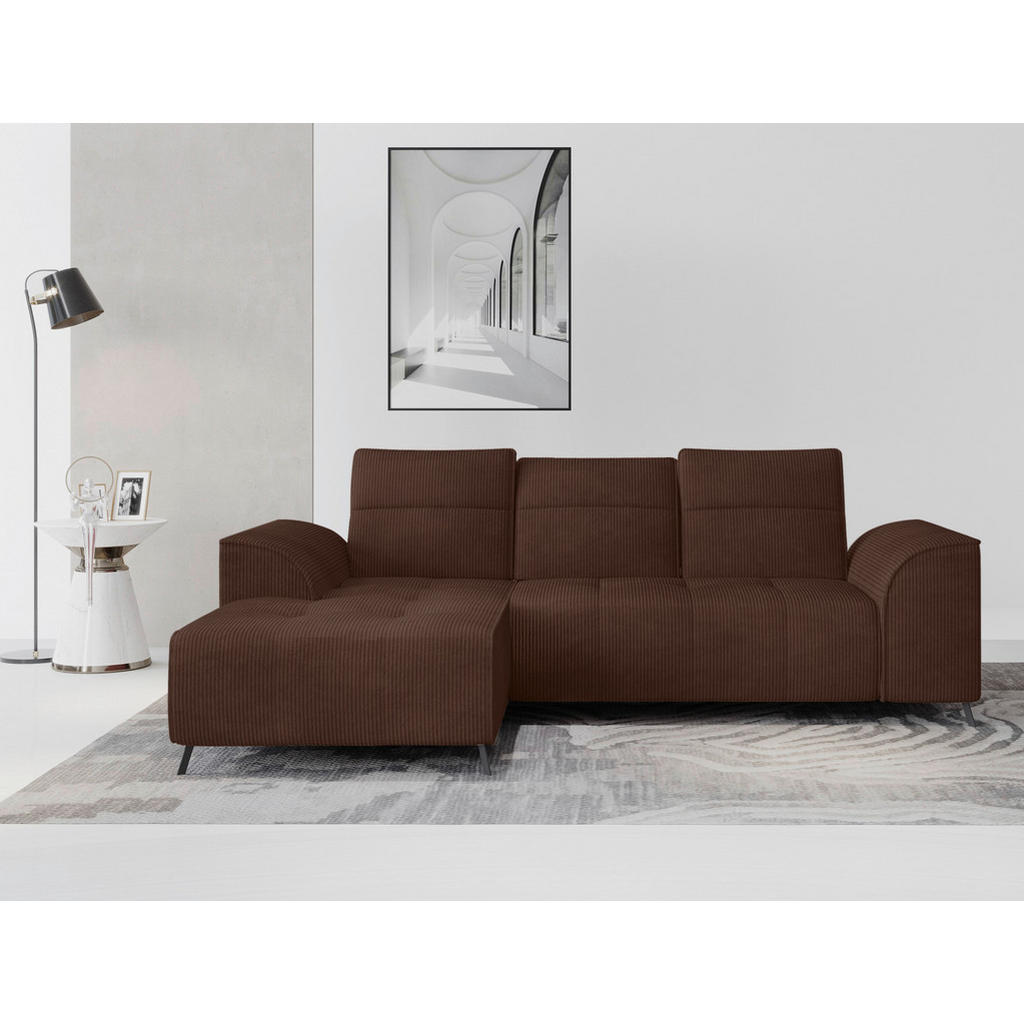 Thumbnail - Carryhome Ecksofa, Dunkelbraun, Textil, 3-Sitzer, Ottomane links, L-Form, 290x196 cm, Liegefunktion, seitenverkehrt erhä...