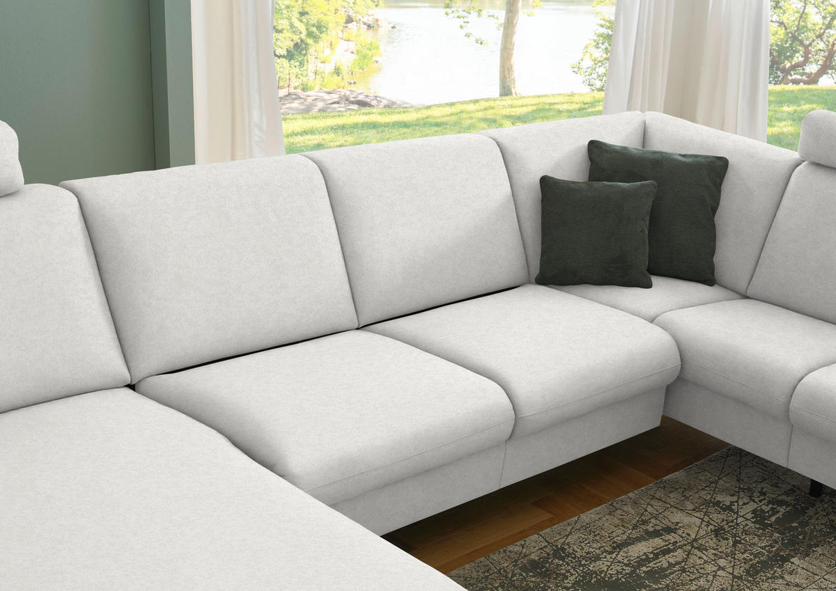 WOHNLANDSCHAFT  in Flachgewebe Alabasterfarben  - Alabasterfarben/Schwarz, KONVENTIONELL, Textil/Metall (170/307/190cm) - Beldomo Comfort