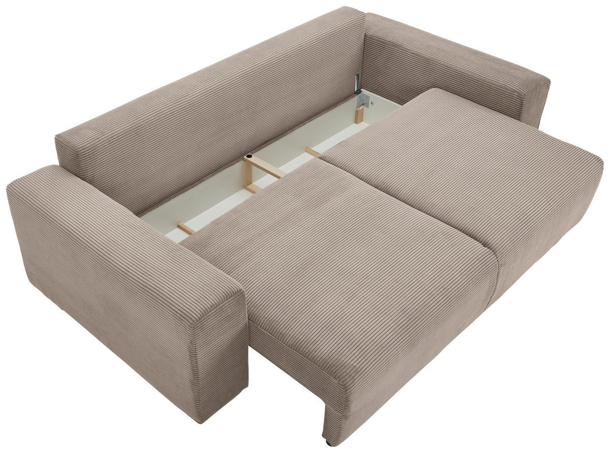 SCHLAFSOFA in Cord Taupe  - Taupe/Buchefarben, Konventionell, Holz/Kunststoff (255/86/123cm) - Livetastic