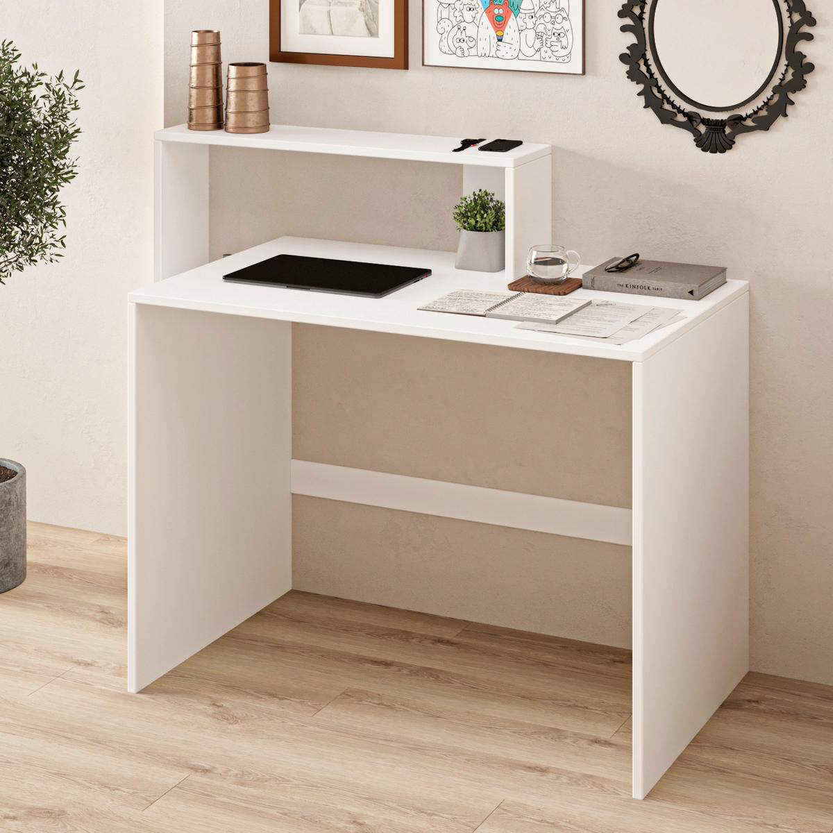 SCHREIBTISCHKOMBINATION  in Weiß  - Weiß, Design, Holzwerkstoff (120/55/96cm) - Livetastic