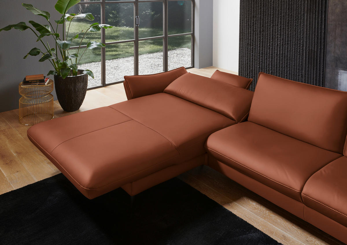 ECKSOFA in Echtleder Cognac  172/334 cm  - Cognac/Schwarz, Design, Leder/Metall (172/334cm) - Valdera