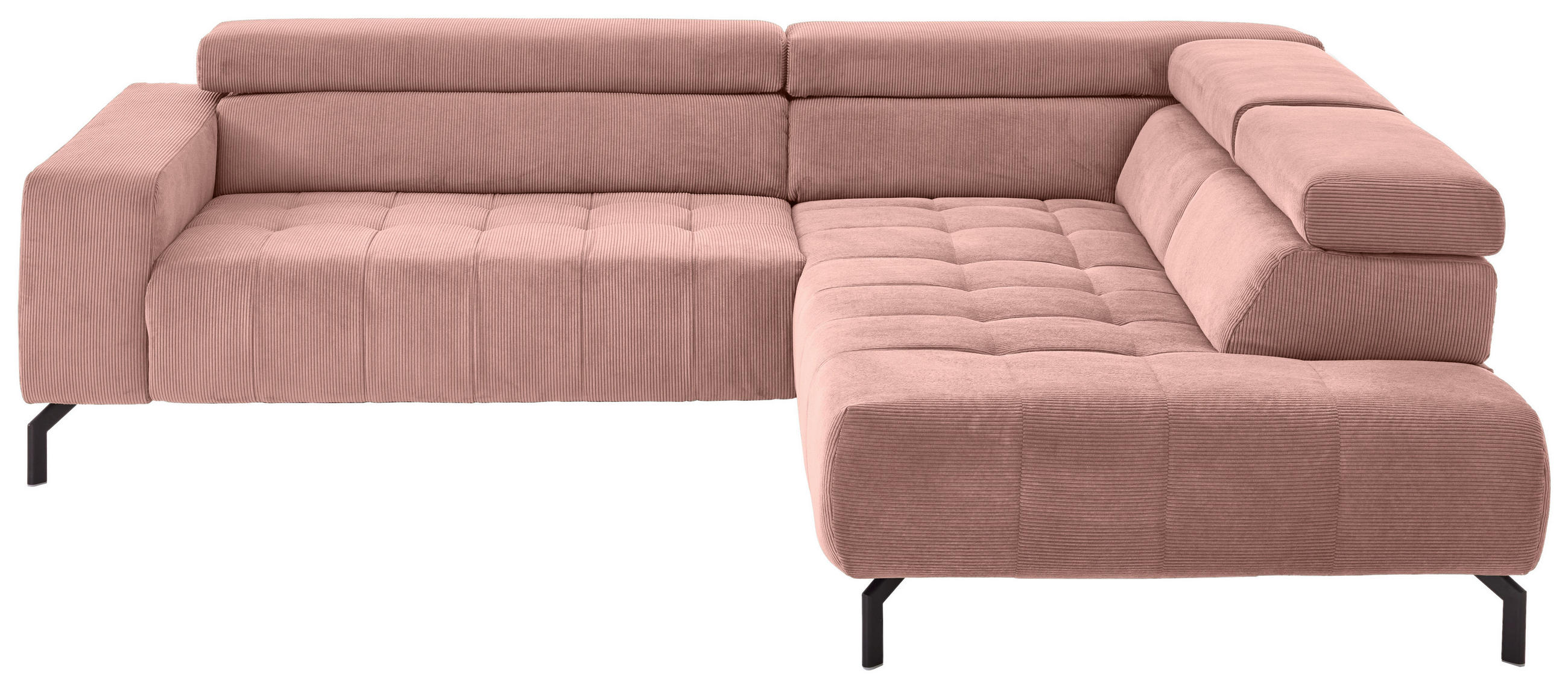 ECKSOFA Rosa Cord  - Schwarz/Rosa, Design, Textil/Metall (261/214cm) - Beldomo Style
