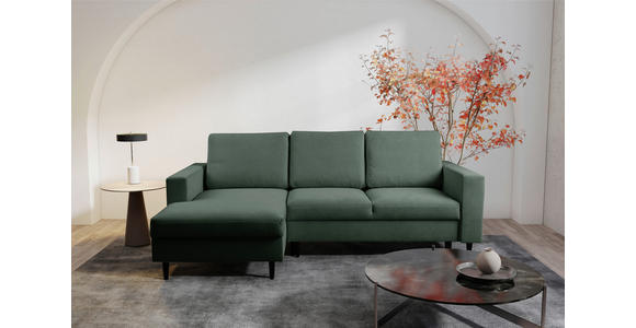 ECKSOFA  in Struktur Dunkelgrün  - Dunkelgrün/Schwarz, MODERN, Holz/Kunststoff (145/230cm) - Carryhome