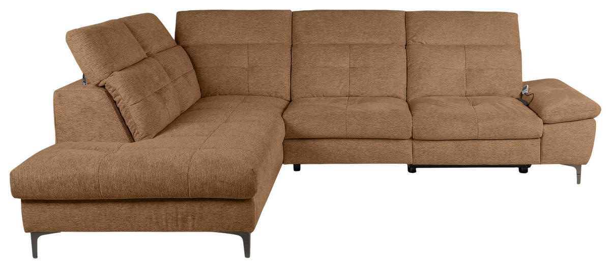 ECKSOFA Terracotta Webstoff  - Terracotta/Schwarz, KONVENTIONELL, Textil/Metall (225/288cm) - Carryhome