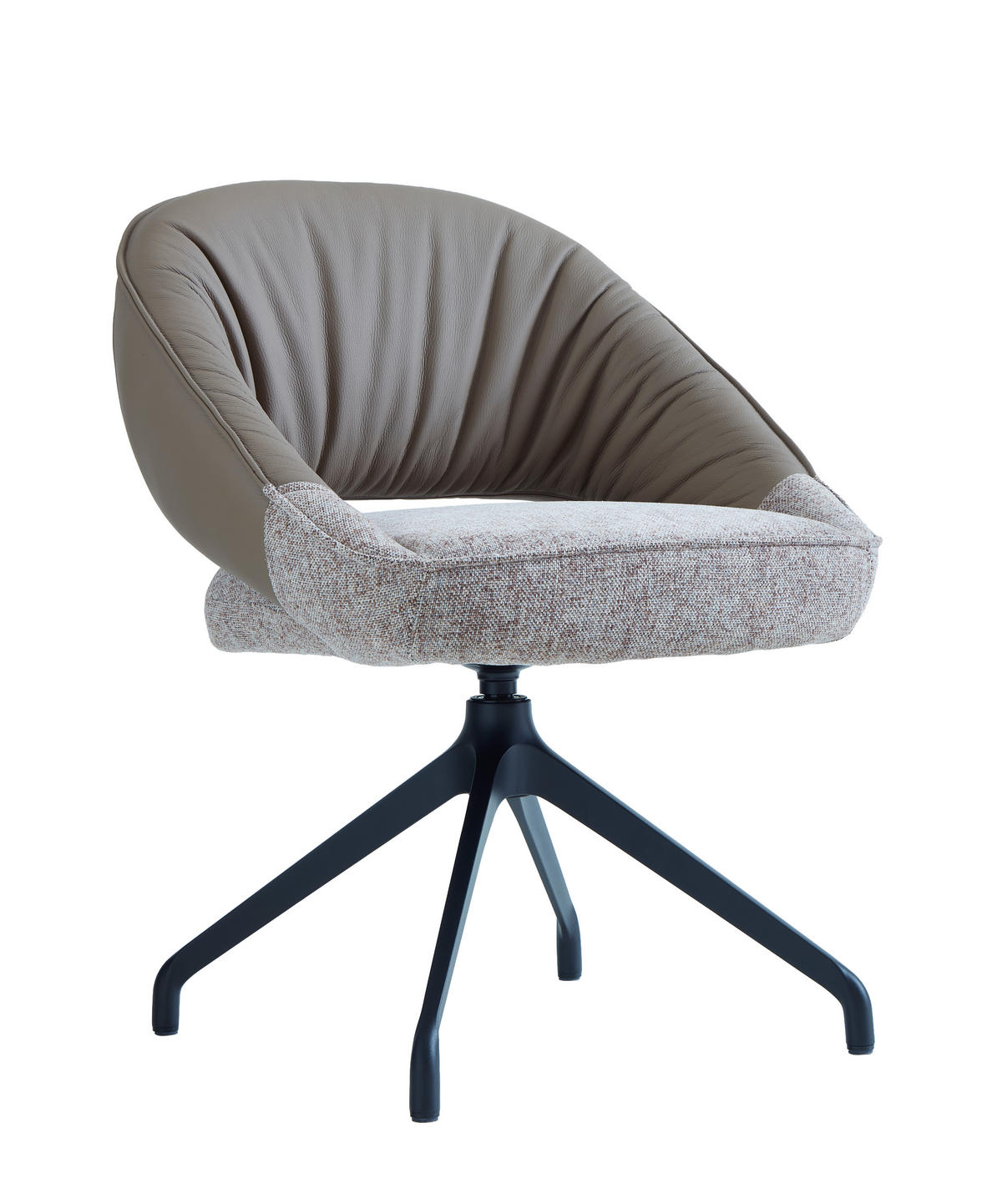 ARMLEHNSTUHL  Sitzfläche 360° drehbar, automatische Rückholfunktion Leinenoptik Echtleder  Schwarz, Hellgrau, Beige  - Beige/Hellgrau, Design, Leder/Textil (60/81/63.5cm) - Dieter Knoll