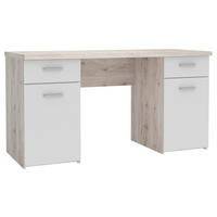 PISALNA MIZA kovina, umetna masa, leseni material bela, barve hrasta, peščene barve  - barve hrasta/bela, Design, kovina/umetna masa (145/76,3/60cm) - Cantus