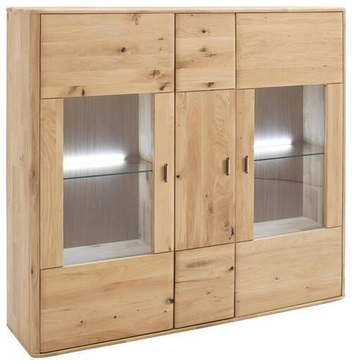 HIGHBOARD ohne Beleuchtung,  in 156/141/38 cm  - Eichefarben, Design, Glas/Holz (156/141/38cm) - Livetastic