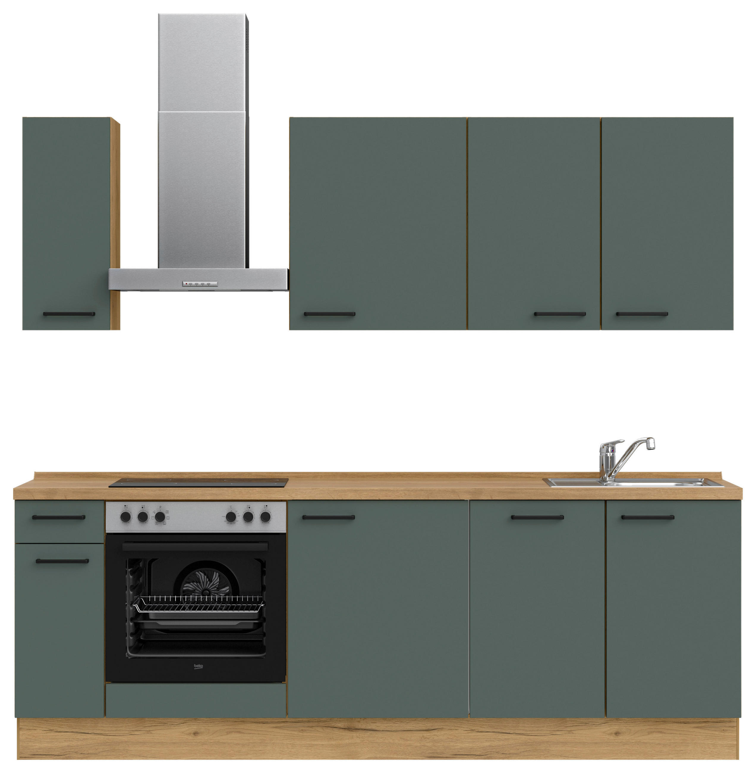 KÜCHENLEERBLOCK 240 cm   in Eichefarben, Dunkelgrün  - Dunkelgrün/Eichefarben, MODERN, Holzwerkstoff/Metall (240cm) - Nobilia