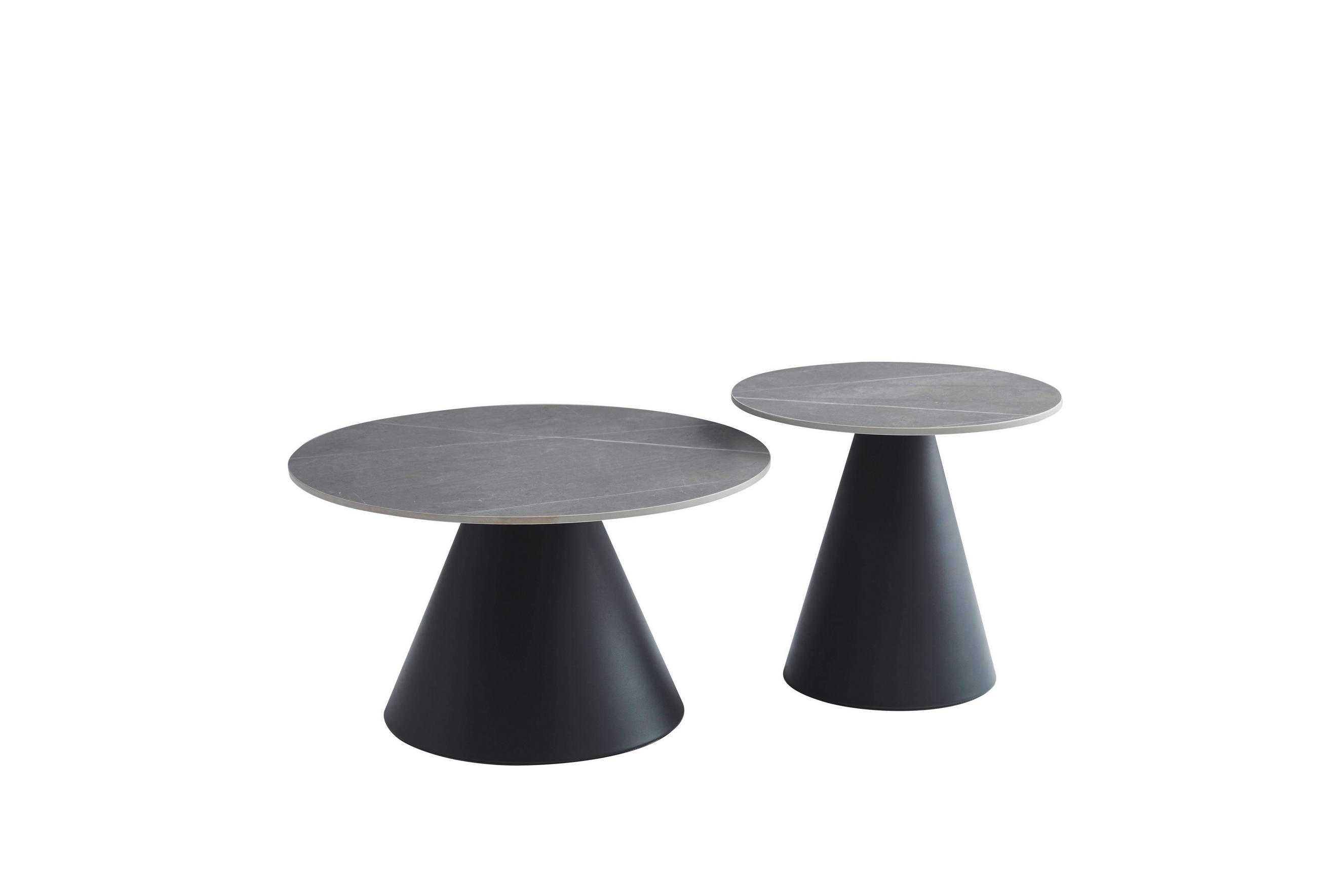 COUCHTISCHSET rund Grau, Schwarz  - Schwarz/Grau, Design, Stein/Metall (70/50/40/46cm) - Livetastic