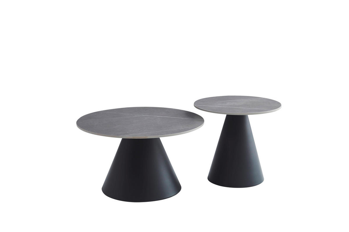 COUCHTISCHSET in Metall, Stein  - Schwarz/Grau, Design, Stein/Metall (70/50/40/46cm) - Livetastic