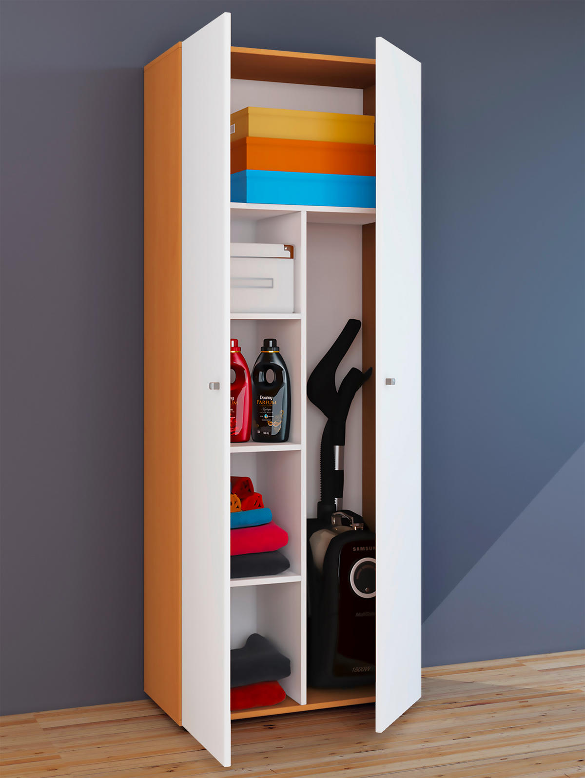 MEHRZWECKSCHRANK 70/178/39 cm  in Braun, Weiß, Buchefarben  - Silberfarben/Buchefarben, Design, Holzwerkstoff/Kunststoff (70/178/39cm) - MID.YOU