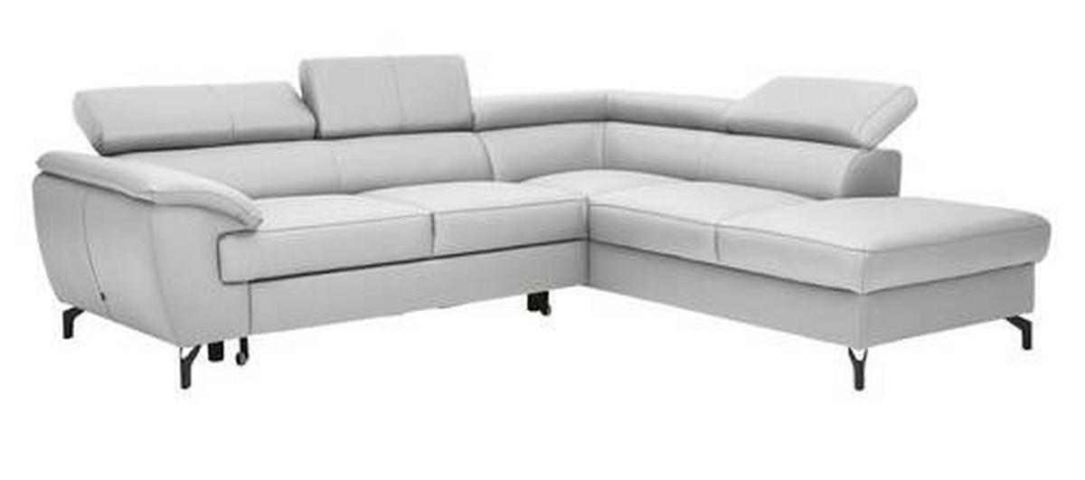 ECKSOFA Hellgrau Kombination Echtleder/Lederlook Lederlook  - Hellgrau/Schwarz, Design, Leder/Textil (256/220cm) - Celina Home