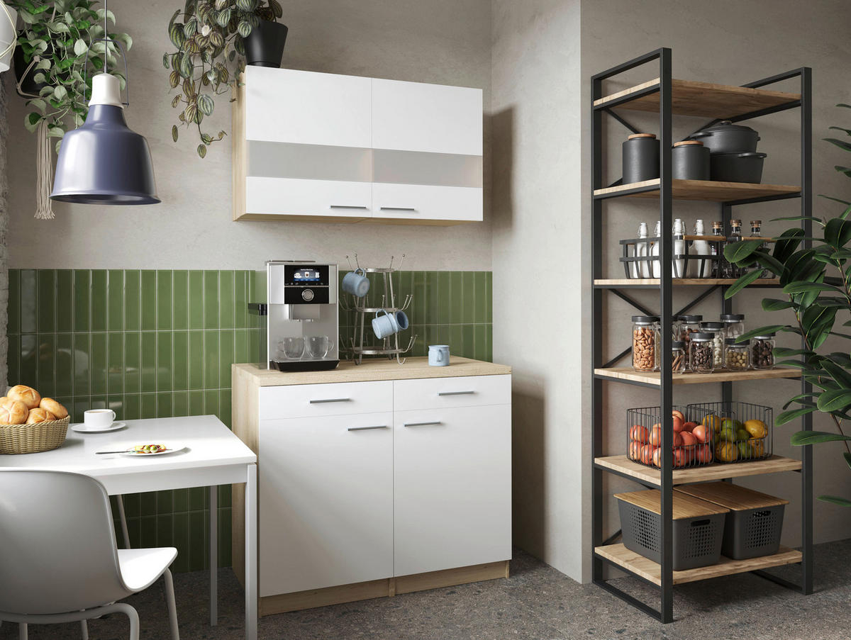 BUFFET 100/200/60 cm  in Weiß, Eichefarben  - Eichefarben/Silberfarben, Basics, Glas/Holzwerkstoff (100/200/60cm) - Respekta