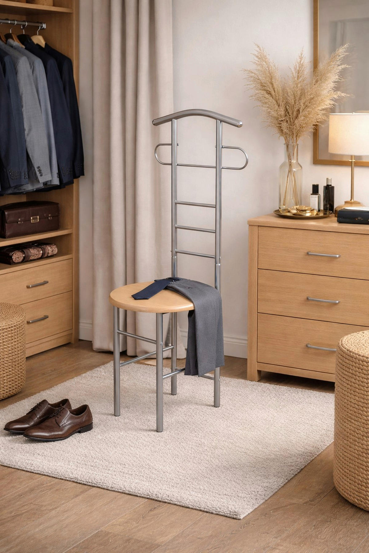 HERRENDIENER in Alufarben, Buchefarben   - Buchefarben/Alufarben, Design, Holzwerkstoff/Metall (47/53/118cm) - MID.YOU