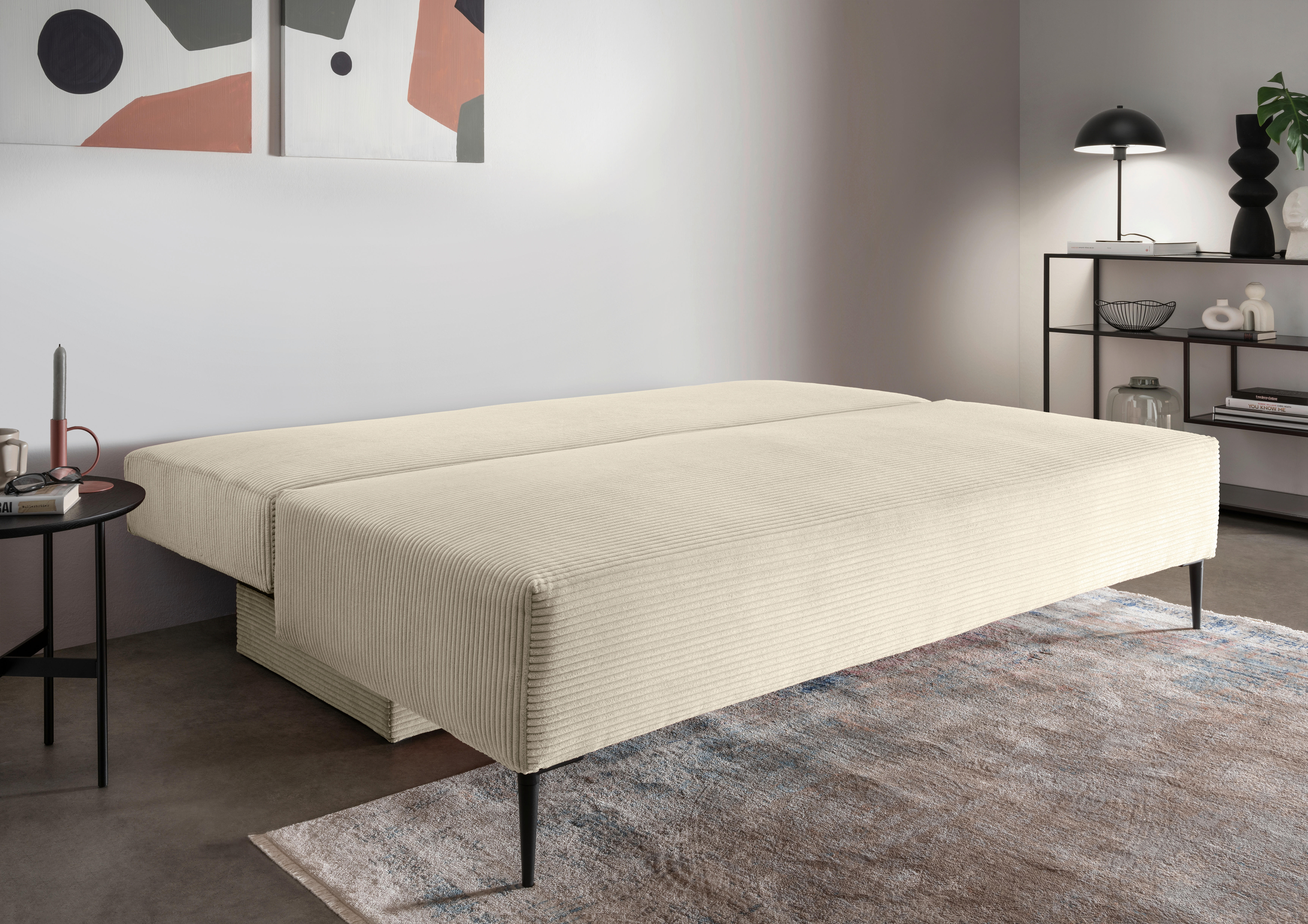 SCHLAFSOFA Cord Beige  - Beige/Schwarz, MODERN, Textil/Metall (198/90/100cm) - Livetastic
