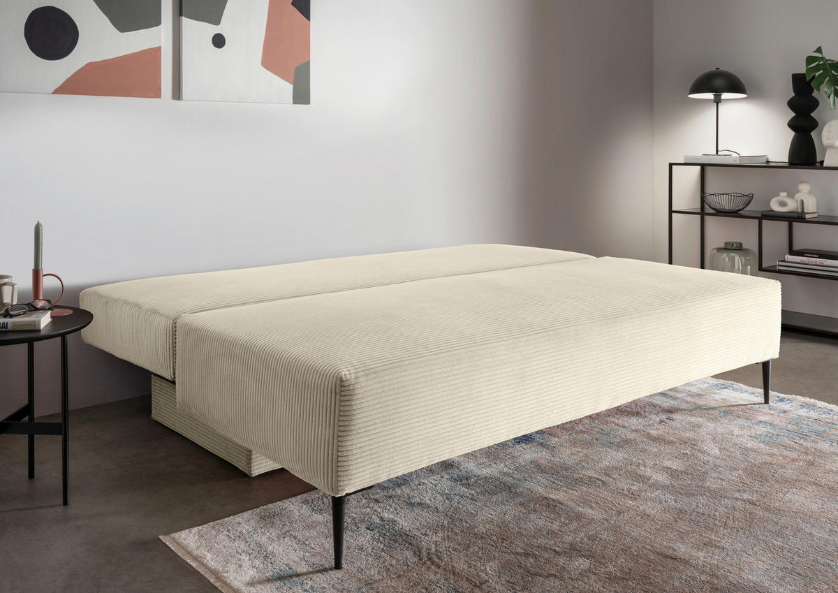 SCHLAFSOFA in Cord Beige  - Beige/Schwarz, Modern, Textil/Metall (198/90/100cm) - Livetastic