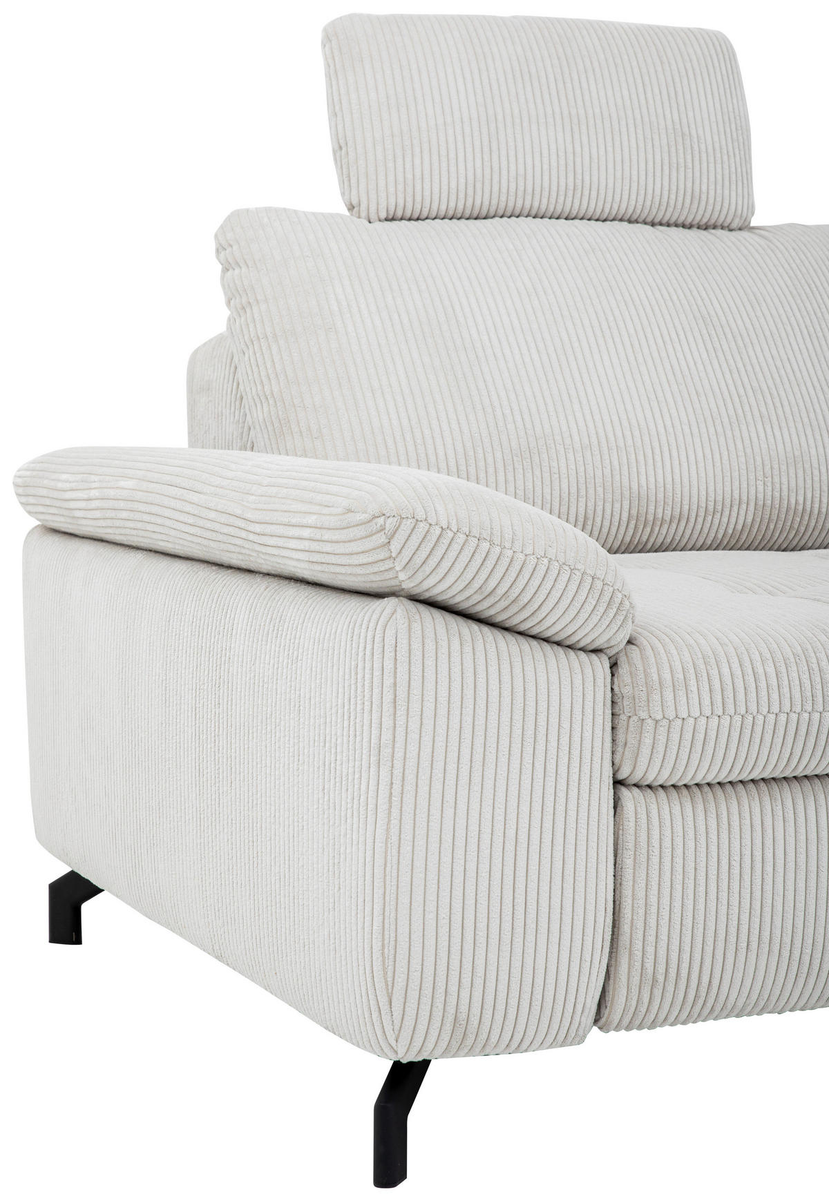 ECKSOFA in Cord, Velours Ecru  - Ecru/Schwarz, Design, Textil/Metall (291/197cm) - Beldomo Style