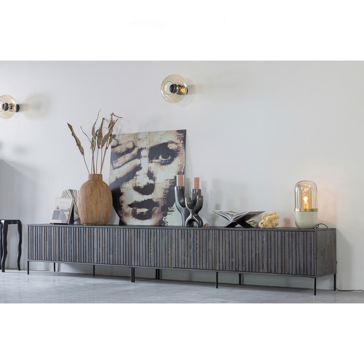 LOWBOARD Gravure 100/56/44 cm   - Schwarz/Braun, Design, Holz/Metall (100/56/44cm) - Livetastic