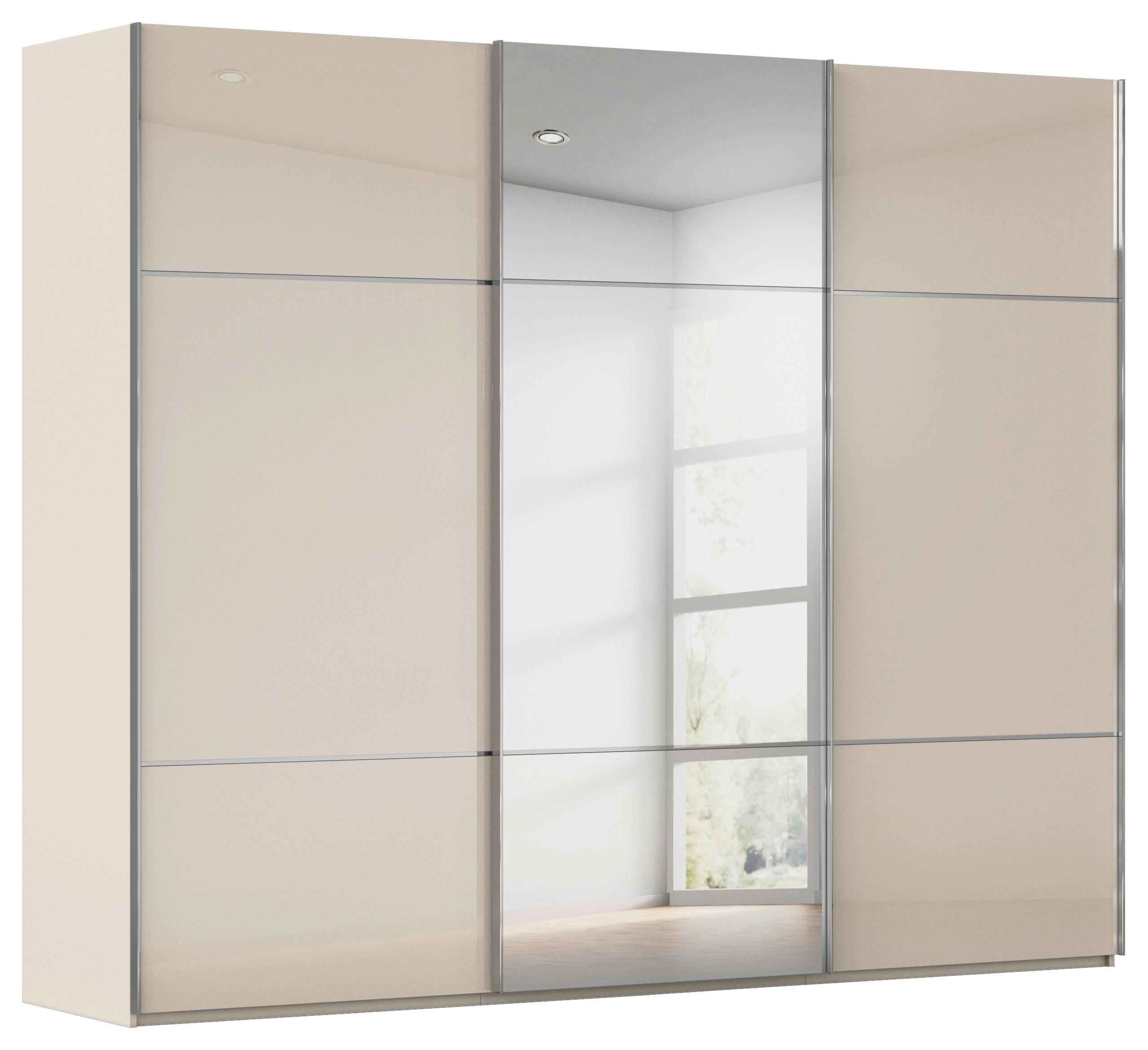 SCHWEBETÜRENSCHRANK 301/223/68 cm 3-türig Champagner  - Chromfarben/Champagner, KONVENTIONELL, Glas/Holzwerkstoff (301/223/68cm) - Novel