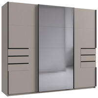 GARDEROB MED SKJUTDÖRRAR 225/198/65 cm 3-dörrar - sahara/svart, Modern, trämaterial/glas (225/198/65cm) - MID.YOU
