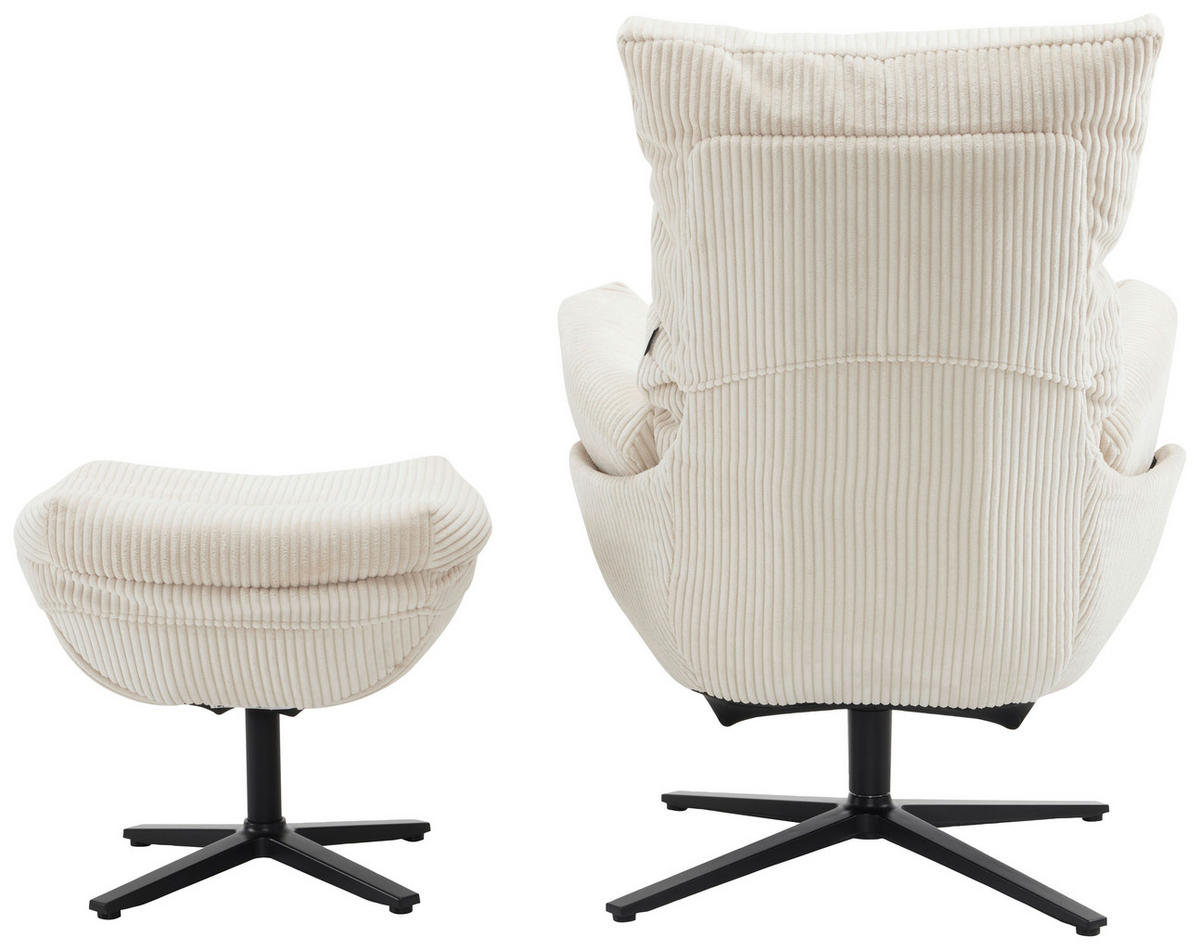 RELAXSESSELSET Cord Relaxfunktion, Hocker    - Beige/Schwarz, Design, Textil/Metall (77/100/78cm) - Carryhome