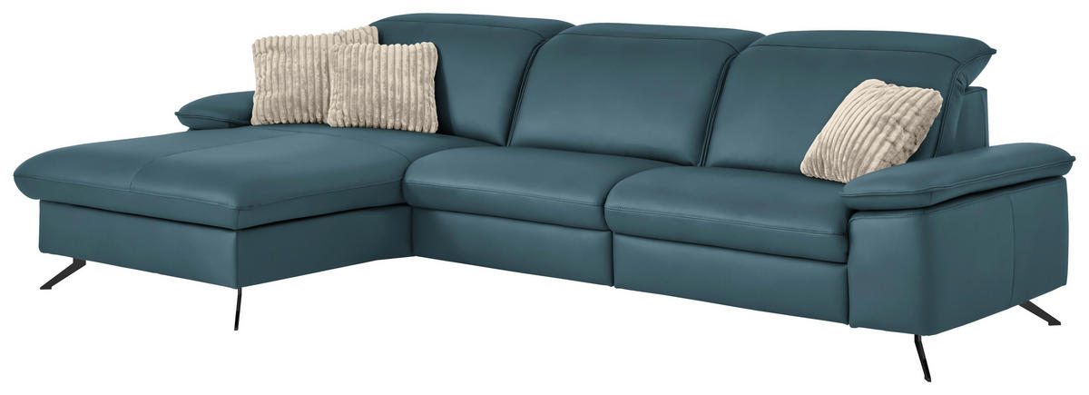 ECKSOFA  Echtleder Blau  - Blau/Schwarz, Design, Leder/Metall (169/307cm) - Beldomo Premium