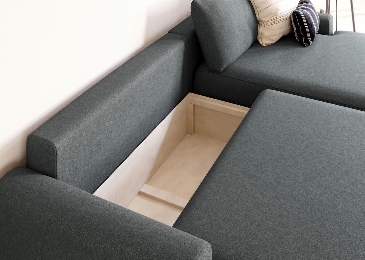 ECKSCHLAFSOFA in Struktur Graphitfarben  - Schwarz/Graphitfarben, Modern, Kunststoff/Textil (253/167cm) - Trendmanufaktur