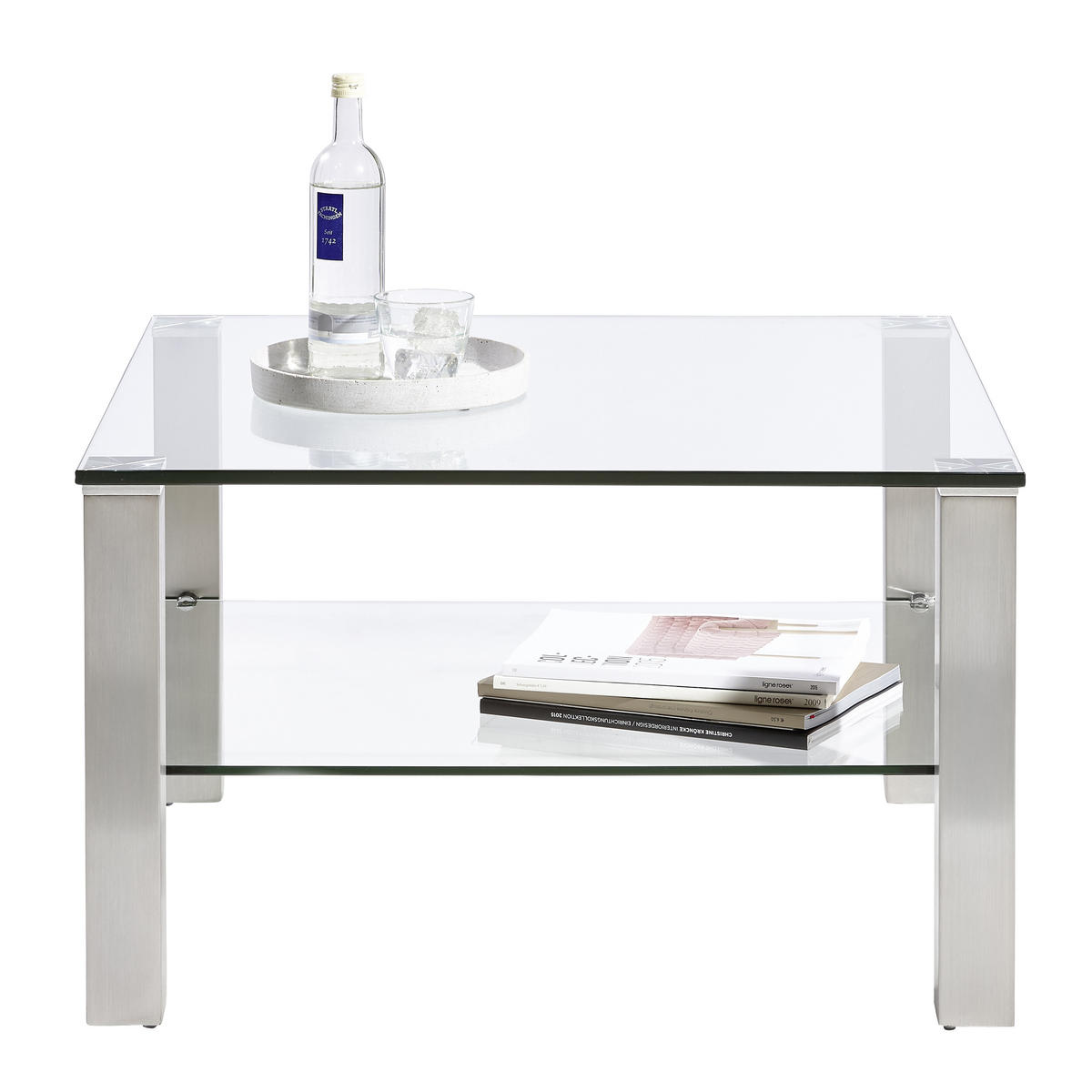 DOHÁNYZÓASZTAL fém, Üveg 75/75/43 cm   - ezüst/átlátszó, Design, Üveg/fém (75/75/43cm) - Novel