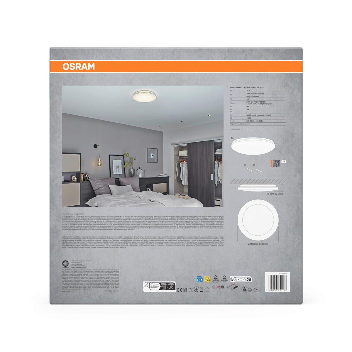 LED-DECKENLEUCHTE 40/9,1 cm   - Weiß, Basics, Kunststoff/Metall (40/9,1cm) - Osram