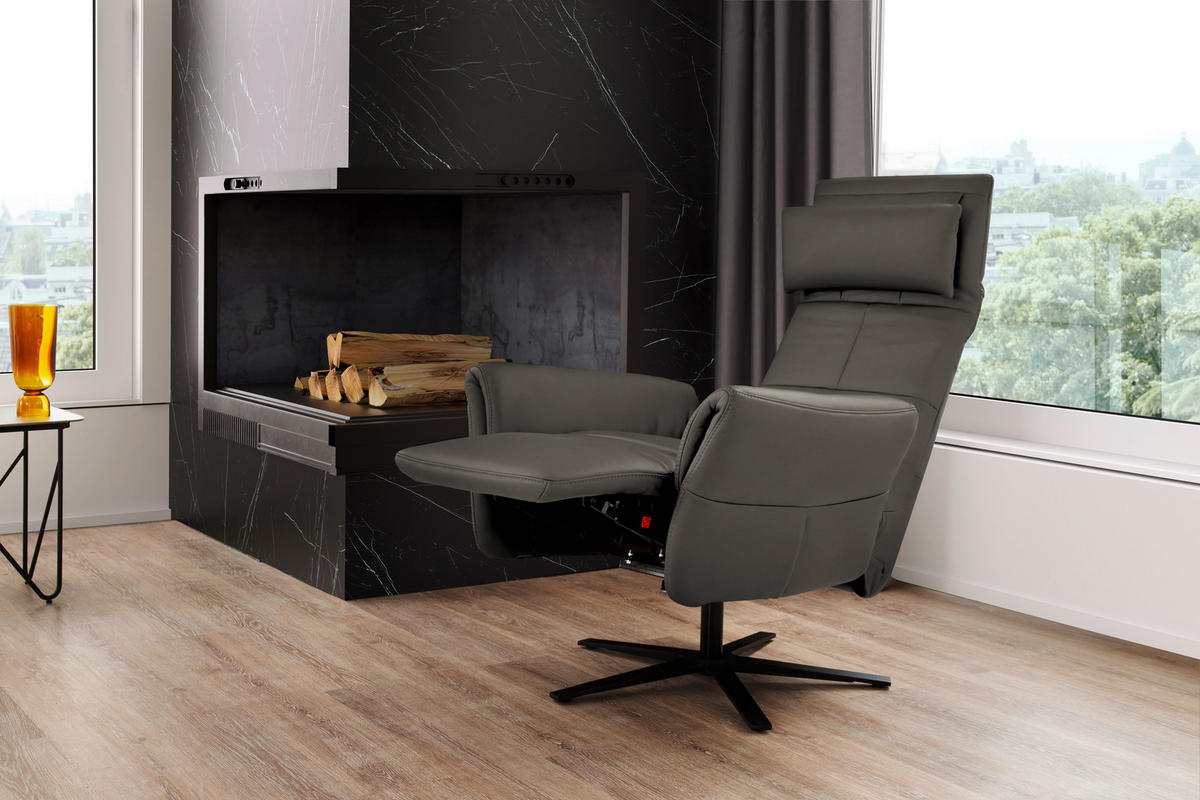RELAXSESSEL in Leder Dunkelgrau  - Dunkelgrau/Schwarz, Design, Leder/Metall (81/118/82cm) - Schöner Wohnen