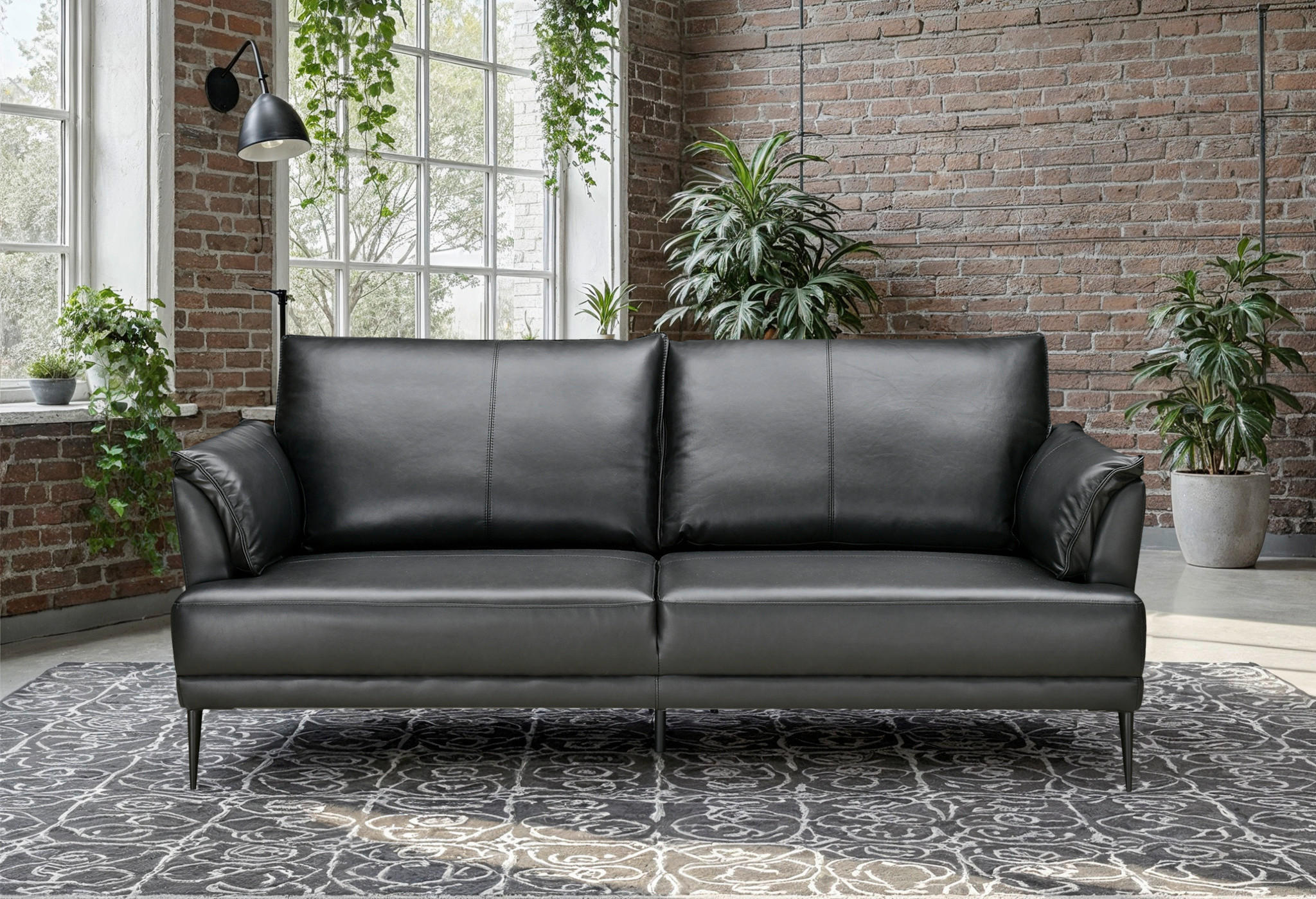 2-SITZER-SOFA Schwarz Echtleder Lederlook  - Schwarz, Design, Leder/Holz (195/87/90cm) - MID.YOU