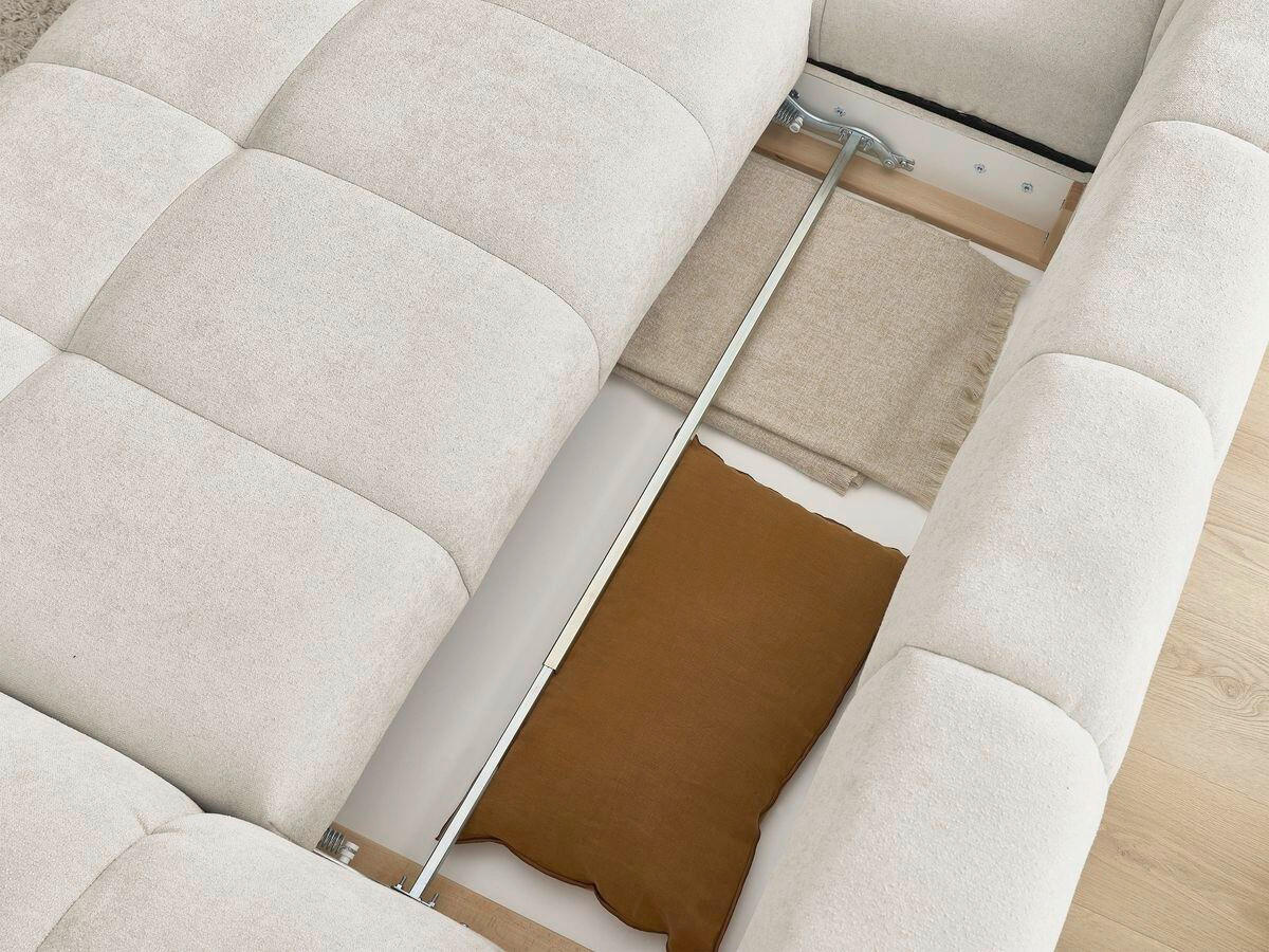 ECKSCHLAFSOFA EVEREST  mit Rücken echt, Armteil links, Armteil rechts Struktur Beige  - Beige/Schwarz, MODERN, Kunststoff/Textil (318/180cm) - Livetastic