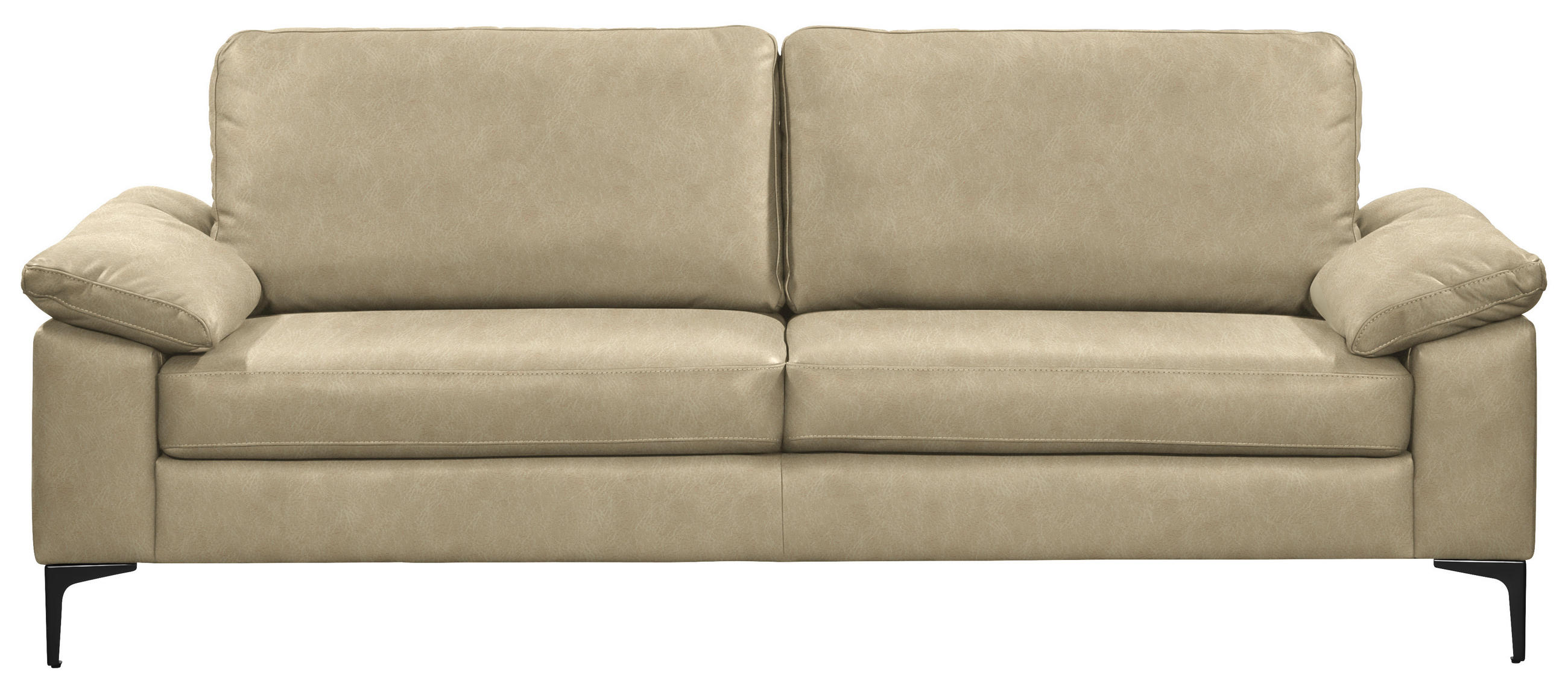 2,5-SITZER  in Echtleder Beige   - Beige/Schwarz, Design, Leder/Metall (204/83/97cm) - Schöner Wohnen