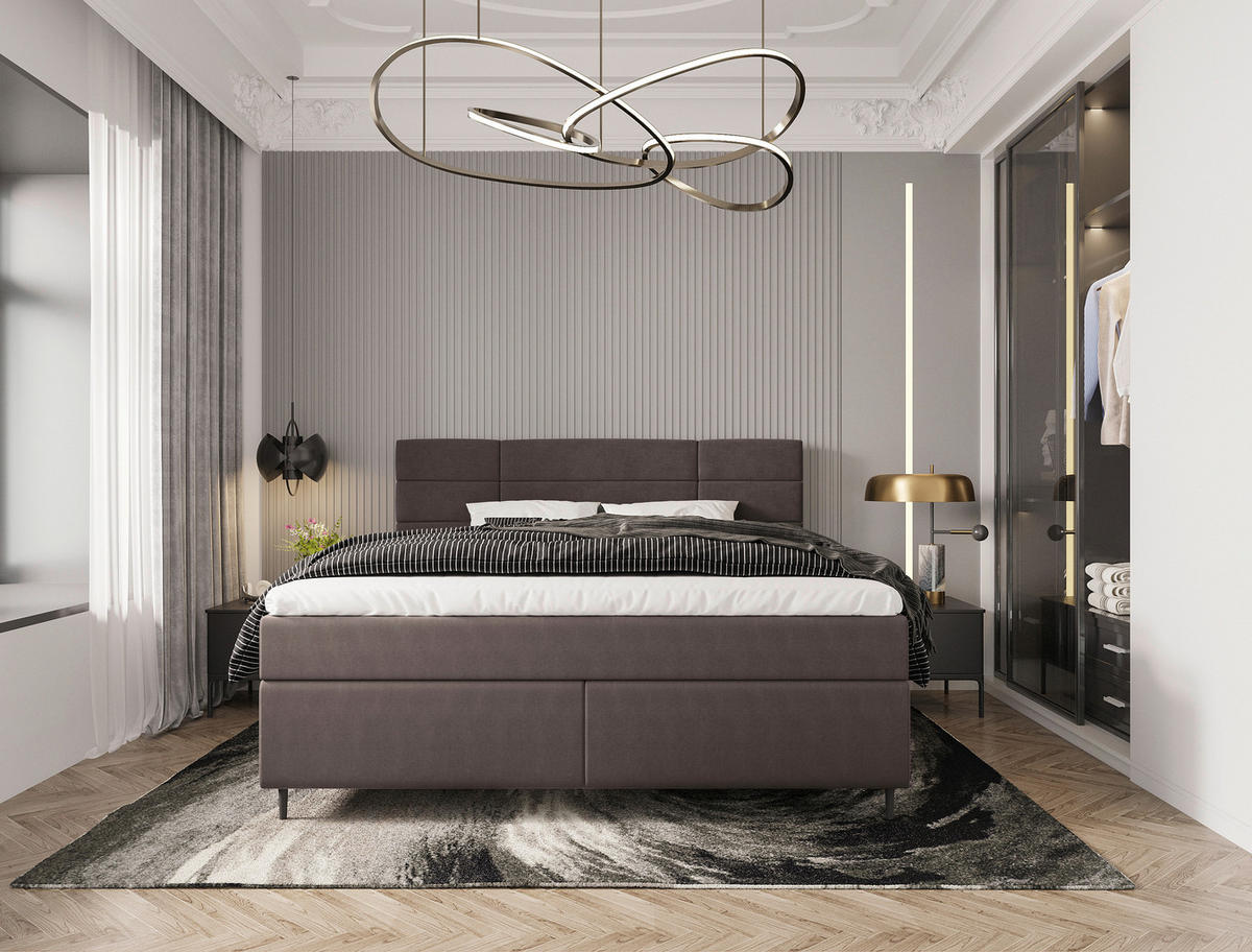 BOXBETT 180/200 cm  in Dunkelbraun  - Birkefarben/Dunkelbraun, Konventionell, Holz/Textil (180/200cm) - Boxxx