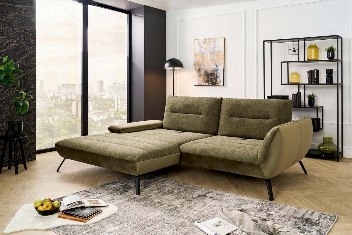 ECKSOFA in Webstoff Olivgrün  - Schwarz/Olivgrün, Konventionell, Textil/Metall (191/273cm) - Carryhome