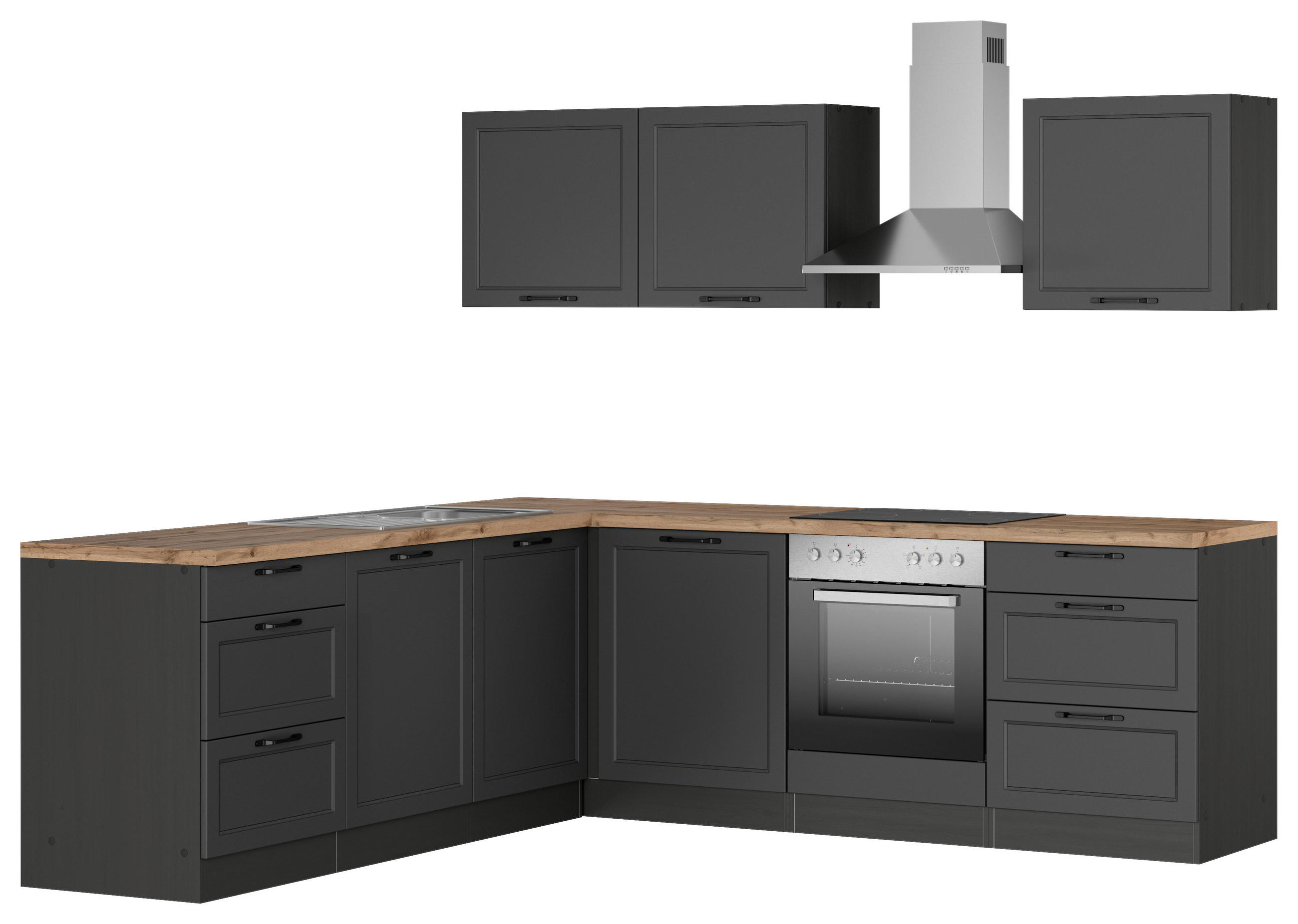 ECKKÜCHE 240/240 cm  in Grau, Eiche Wotan  - Eiche Wotan/Schwarz, LIFESTYLE, Holzwerkstoff/Metall (240/240cm) - Held