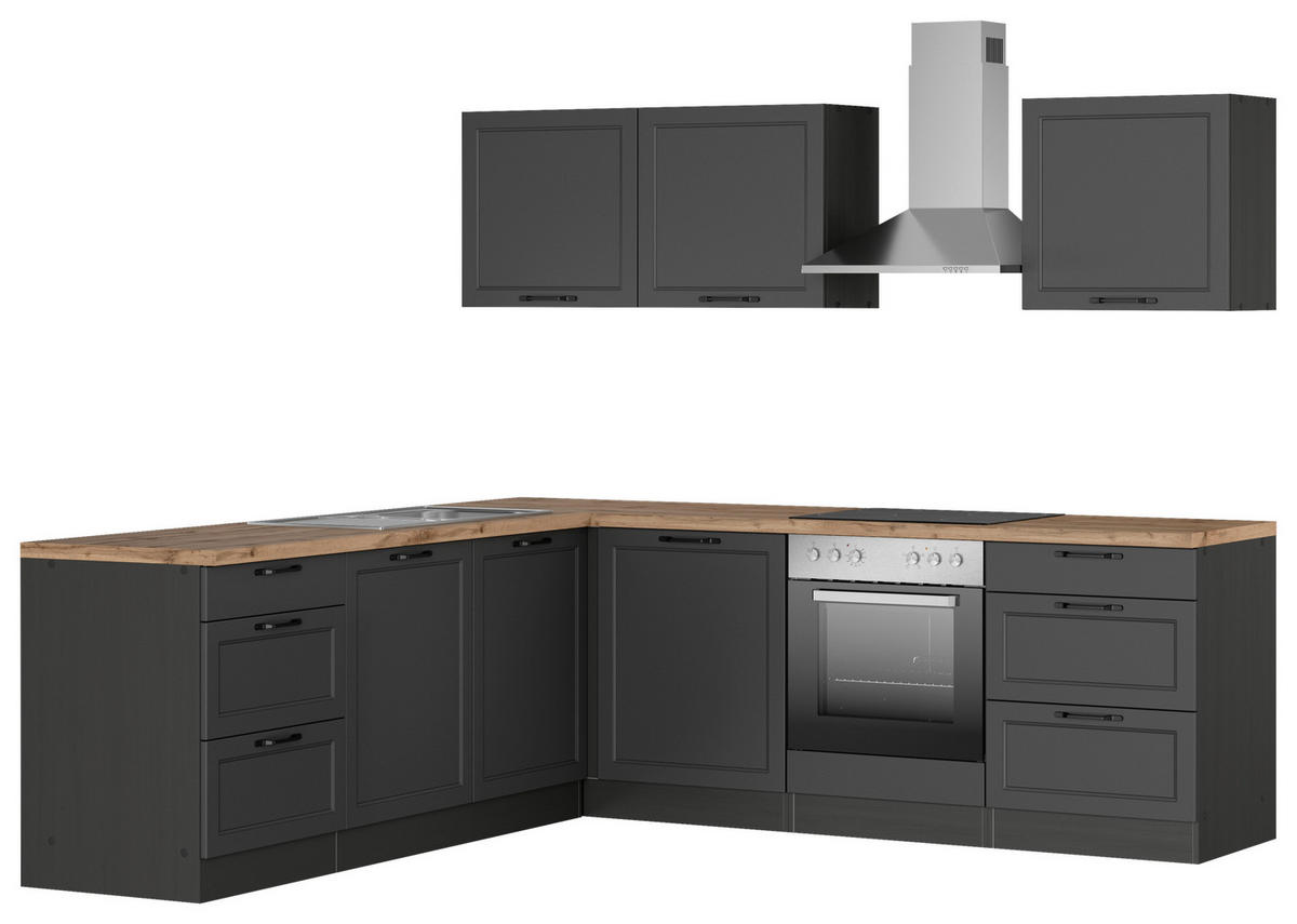 ECKKÜCHE 240/240 cm  in Eiche Wotan, Grau  - Eiche Wotan/Schwarz, LIFESTYLE, Holzwerkstoff/Metall (240/240cm) - Held