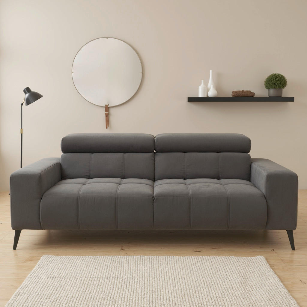 2-SITZER-SOFA TRENTO Mikrofaser Dunkelgrau  - Dunkelgrau/Schwarz, MODERN, Textil/Metall (208/79/104cm) - MID.YOU