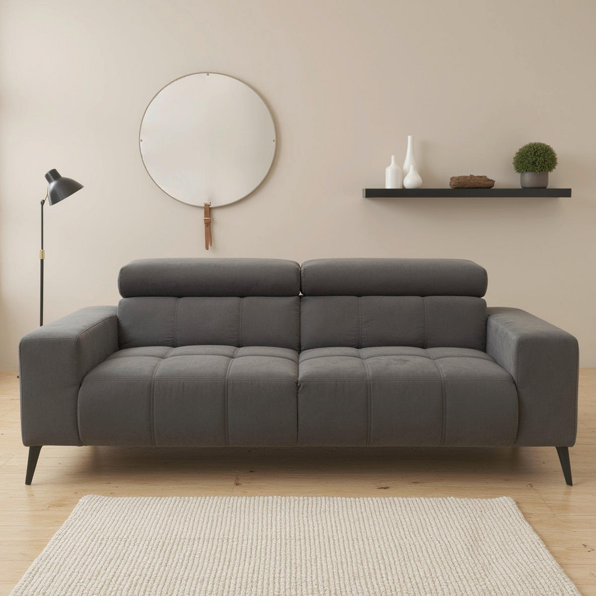 2-SITZER-SOFA TRENTO Mikrofaser Dunkelgrau  - Dunkelgrau/Schwarz, MODERN, Textil/Metall (208/79/104cm) - MID.YOU