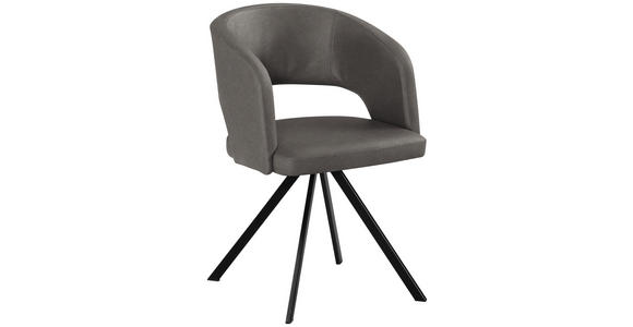 ARMLEHNSTUHL  Stoffauswahl, Typenauswahl, inklusive Armlehnen Mikrofaser, Lederlook (vegan)  - Dunkelgrau/Schwarz, KONVENTIONELL, Textil/Metall (56/84/59cm) - Moderano