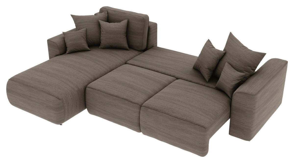 ECKSOFA in Cord Taupe  - Taupe/Chromfarben, Konventionell, Kunststoff/Textil (195/293cm) - MID.YOU