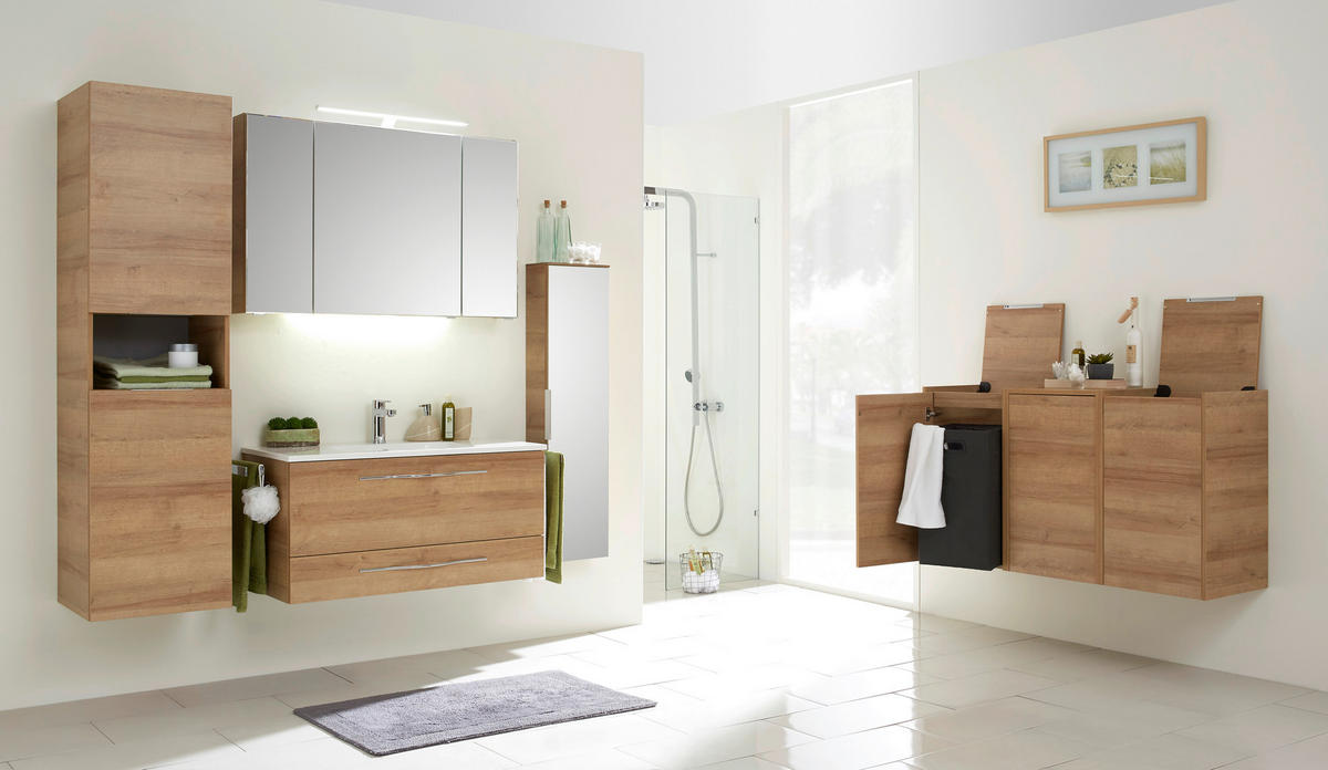 BADEZIMMER  in 110 cm  - Chromfarben/Eichefarben, KONVENTIONELL, Holzwerkstoff/Stein (110cm) - Sadena