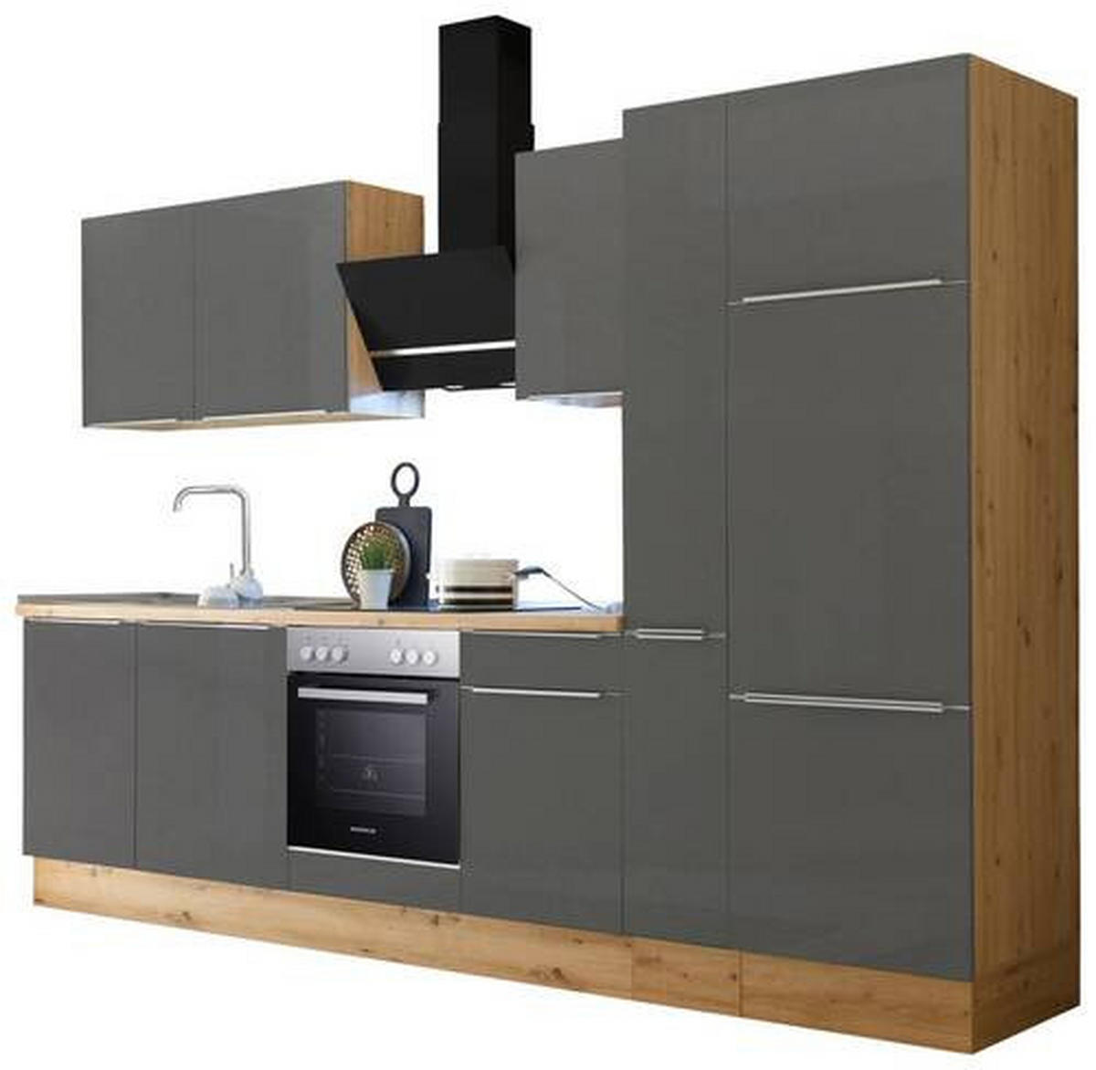 KÜCHENBLOCK 310 cm   in Grau, Eiche Artisan  - Anthrazit/Alufarben, Lifestyle, Holzwerkstoff/Kunststoff (310cm) - Respekta