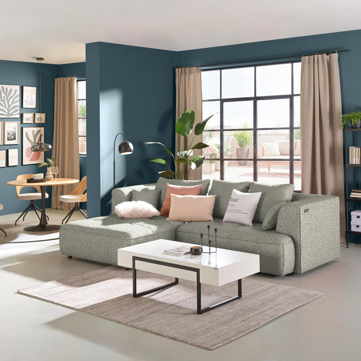 ECKSOFA Webstoff Hellgrau  - Hellgrau/Schwarz, Design, Kunststoff/Textil (188/288cm) - Welnova